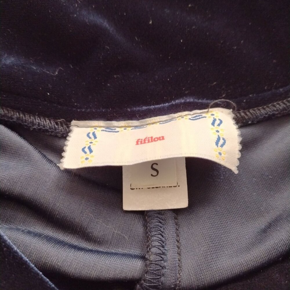 Fifilou Vintage Y2K Navy Blue Velvet Pants S Flared High Rise Stretch Velourr - Picture 2 of 8